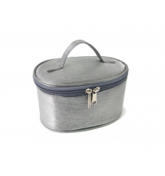 Silver cosmetic bag.