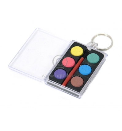 6 Water colour + brush in plastic box with keyring