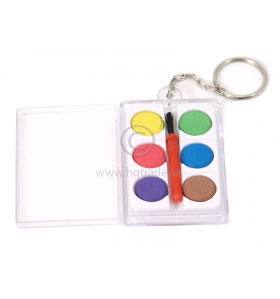 6 Water colour + brush in plastic box with keyring