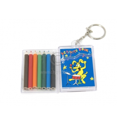 7 pencils and mini pad in plastic box with keyring