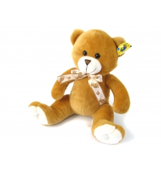 Brown bear with ribbon.