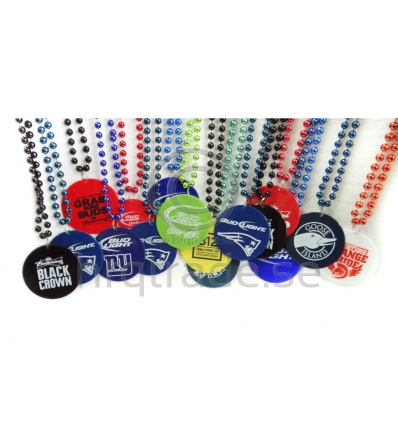 Bead necklace with logo plate